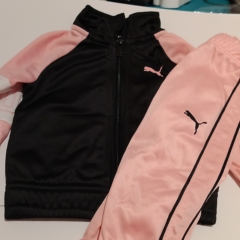 PUMA Zip Athletic Jacket for Girls Size 2T, Black with Pink Sleeves